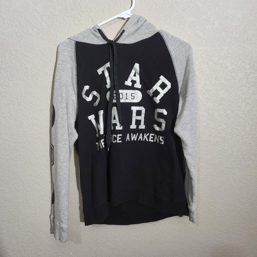 Star Wars Hoodie Womens Medium Black Gray The Force Awakens 2015 Raglan Pullover